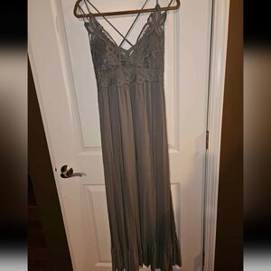 Army Olive Green Lace Maxi Dress